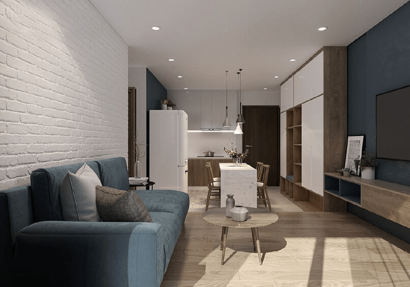 Mẫu trần thạch cao phẳng cho phòng khách đẹp cho nhà ống dài hẹp