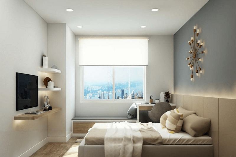 Mẫu trần thạch cao phẳng cho phòng ngủ đẹp, màu trắng kem tươi mới