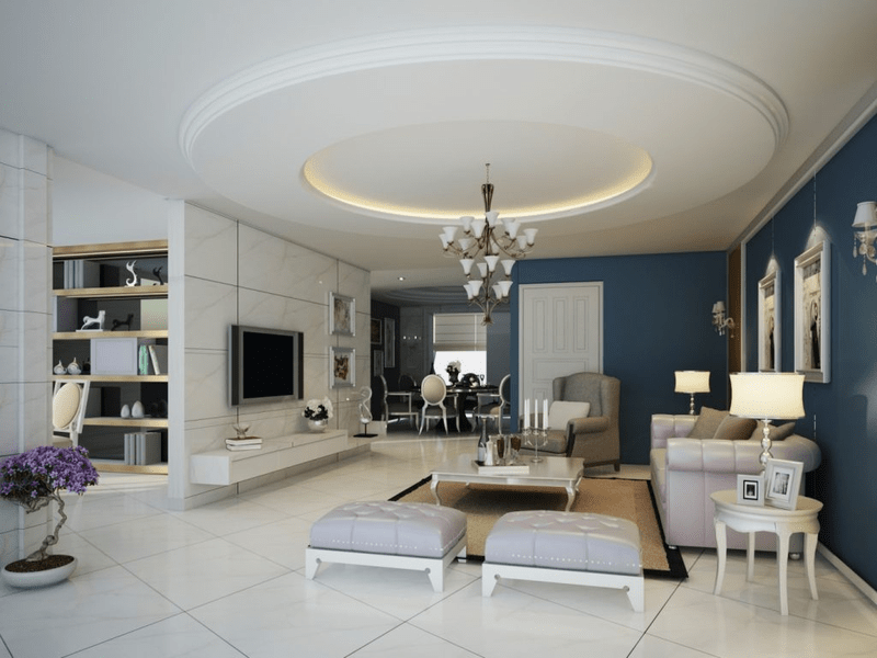 Mẫu trần thạch cao phòng khách hình tròn đẹp, đơn giản