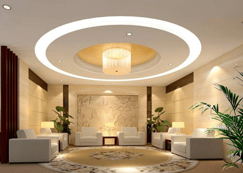 Mẫu trần thạch cao hình tròn đẹp cho khu vực đại sảnh khách sạn