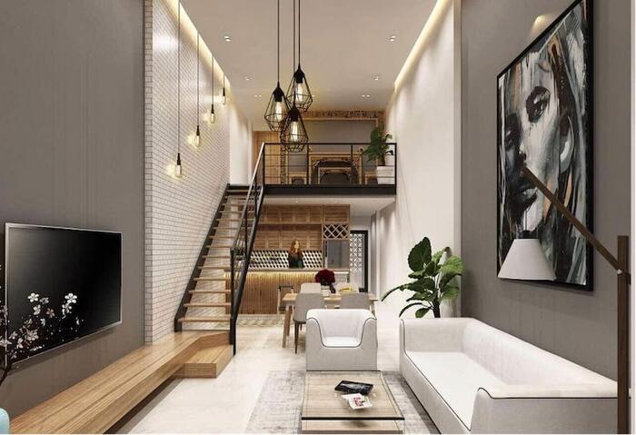 Mẫu trần thạch cao phòng khách nhà gác lửng nhỏ đẹp