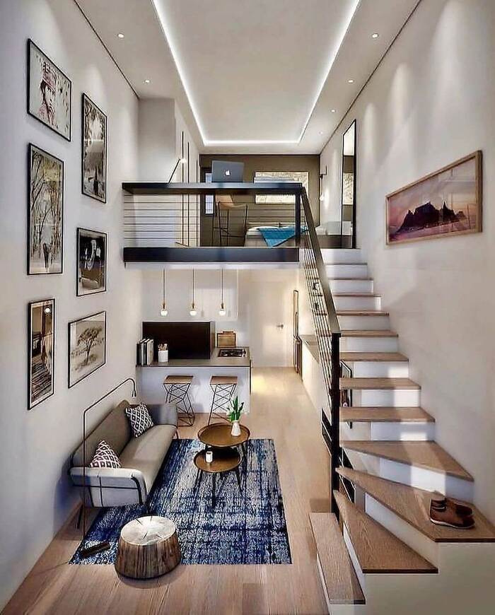 Mẫu trần thạch cao phòng khách nhà gác lửng đơn giản