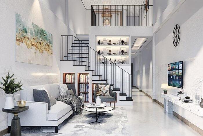 Lưu ý khi thi công trần thạch cao phòng khách nhà gác lửng