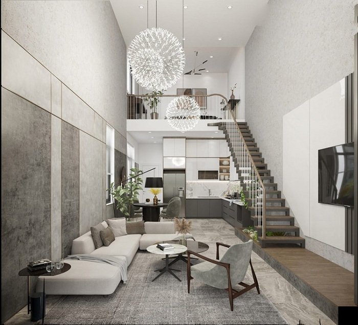 mẫu trần thạch cao phòng khách nhà gác lửng đẹp, hiện đại