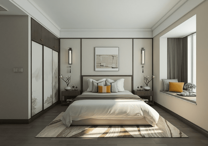 Mẫu trần thạch cao phòng ngủ vợ chồng cho nhà phố theo phong cách tối giản