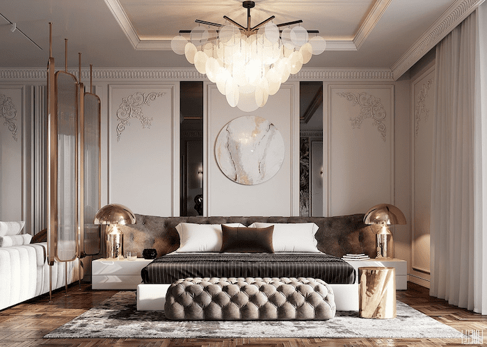 Mẫu trần thạch cao phòng ngủ vợ chồng phong cách tân cổ điển