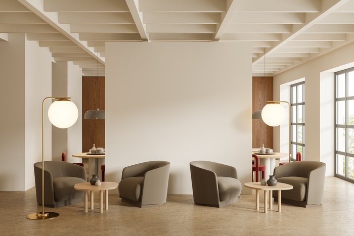 Mẫu trần thạch cao quán cà phê đẹp kiểu dáng trần thả hình khối mang lại sự mới mẻ