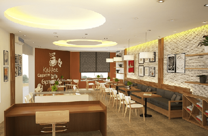Trần thạch cao được ứng dụng phổ biến ở quán cà phê