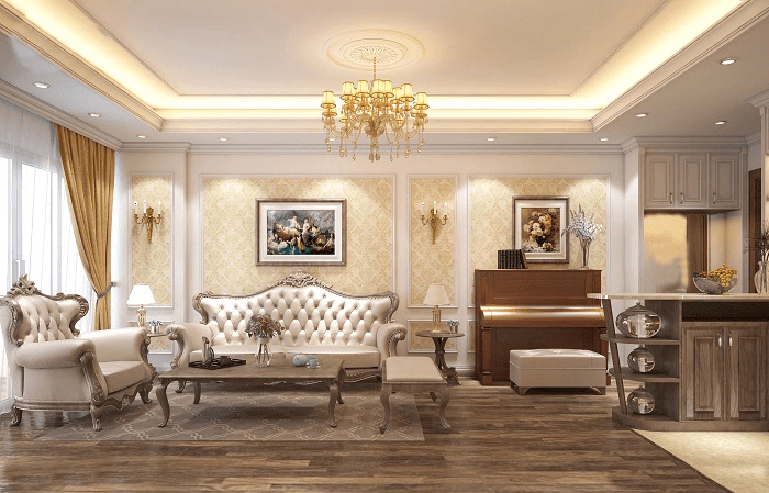 Mẫu trần thạch cao tân cổ điển phòng khách sang trọng nhất