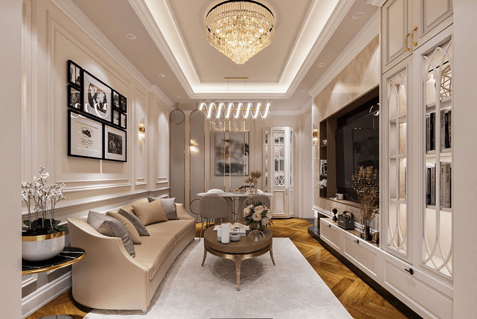 Mẫu trần thạch cao tân cổ điển đẹp, sang trọng cho nhà ống, nhà phố