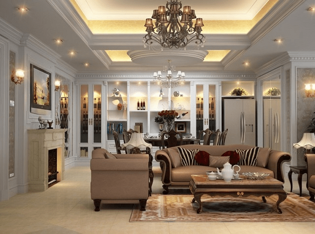 Mẫu trần thạch cao tân cổ điển phòng khách hiện đại