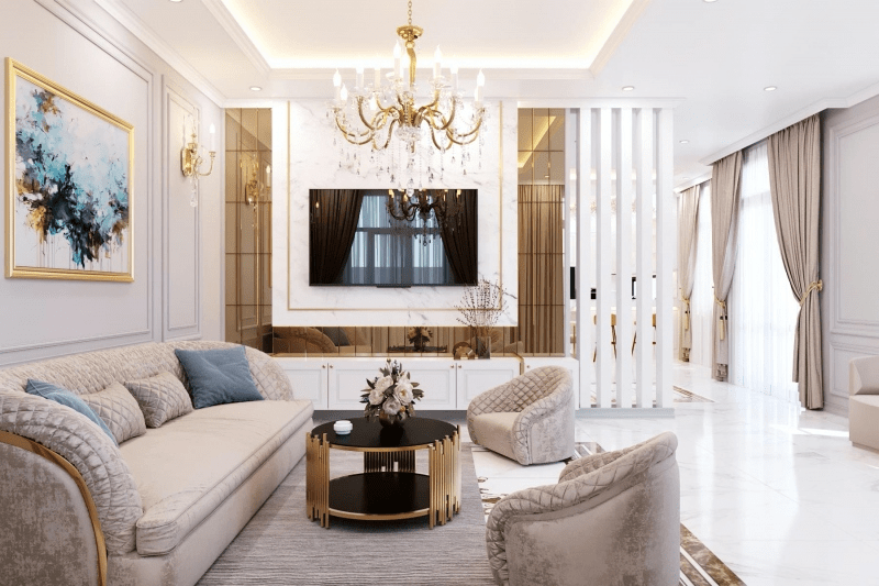 Mẫu trần thạch cao cổ điển phòng khách đẹp, xu hướng mới nhất