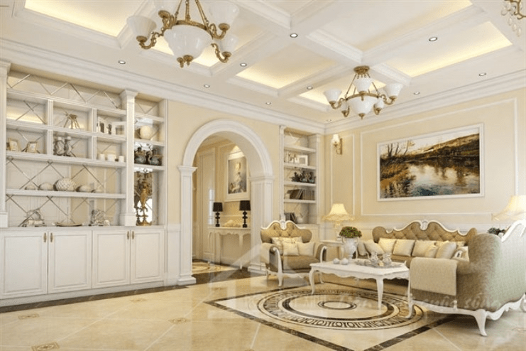 Trần thạch cao tân cổ điển phòng khách đẹp nhất 2023