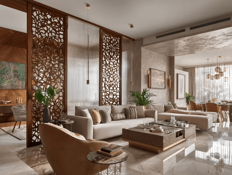 Mẫu vách ngăn phòng khách và bếp hiện đại và sang trọng