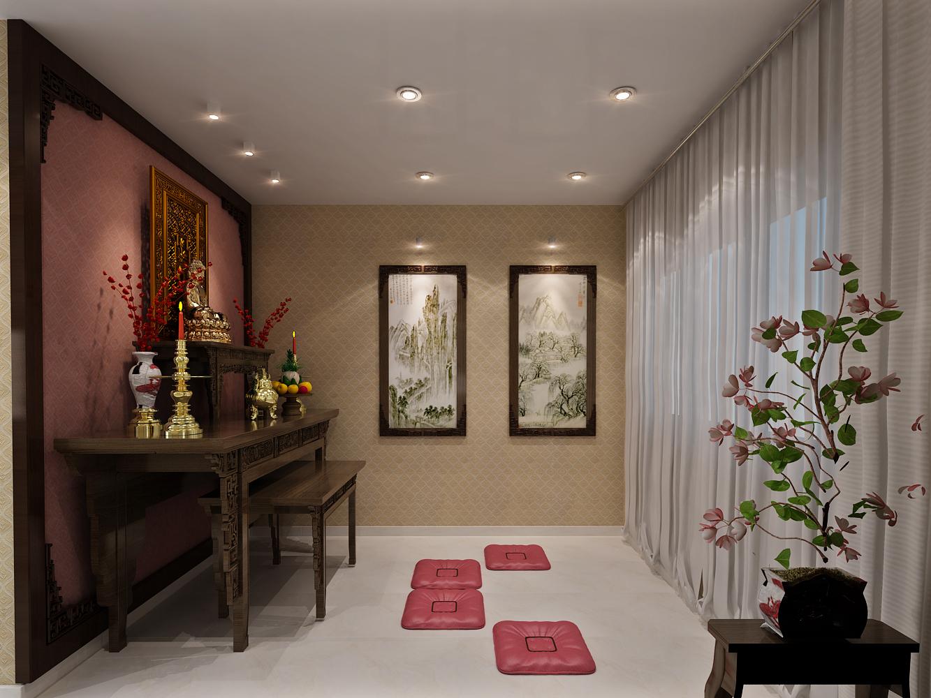 Vách ngăn phòng thờ kết hợp với ánh sáng