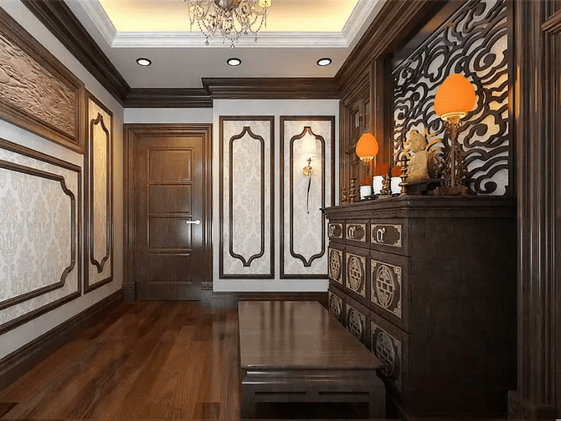 Mẫu vách ngăn phòng thờ thạch cao kết hợp phào chỉ 