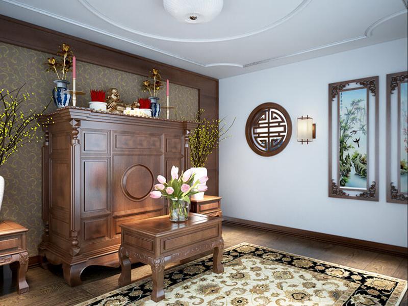 Mẫu vách ngăn phòng thờ kết hợp cùng khung cửa chữ thọ