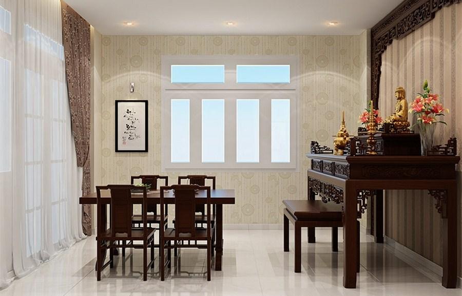 Vách ngăn phòng thờ kết hợp với hệ thống cửa sổ