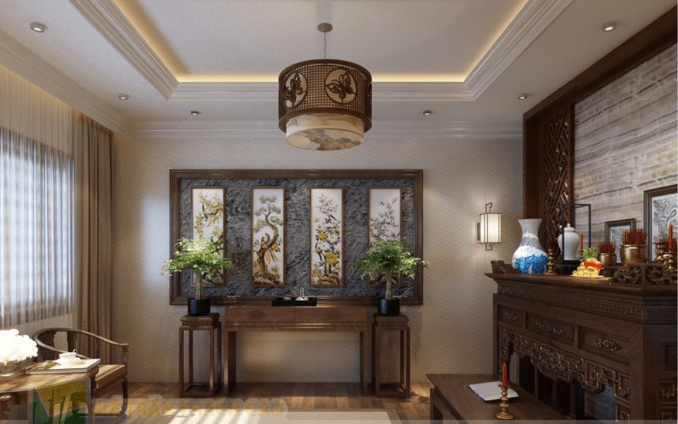 Vách ngăn màu sắc nhã nhặn cho phòng thờ đẹp, phong thủy