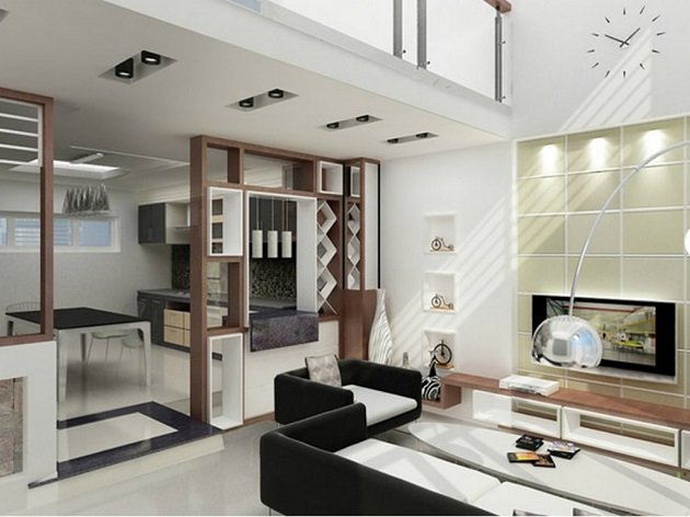 Ngăn phòng khách và bếp bằng vách thạch cao đơn giản