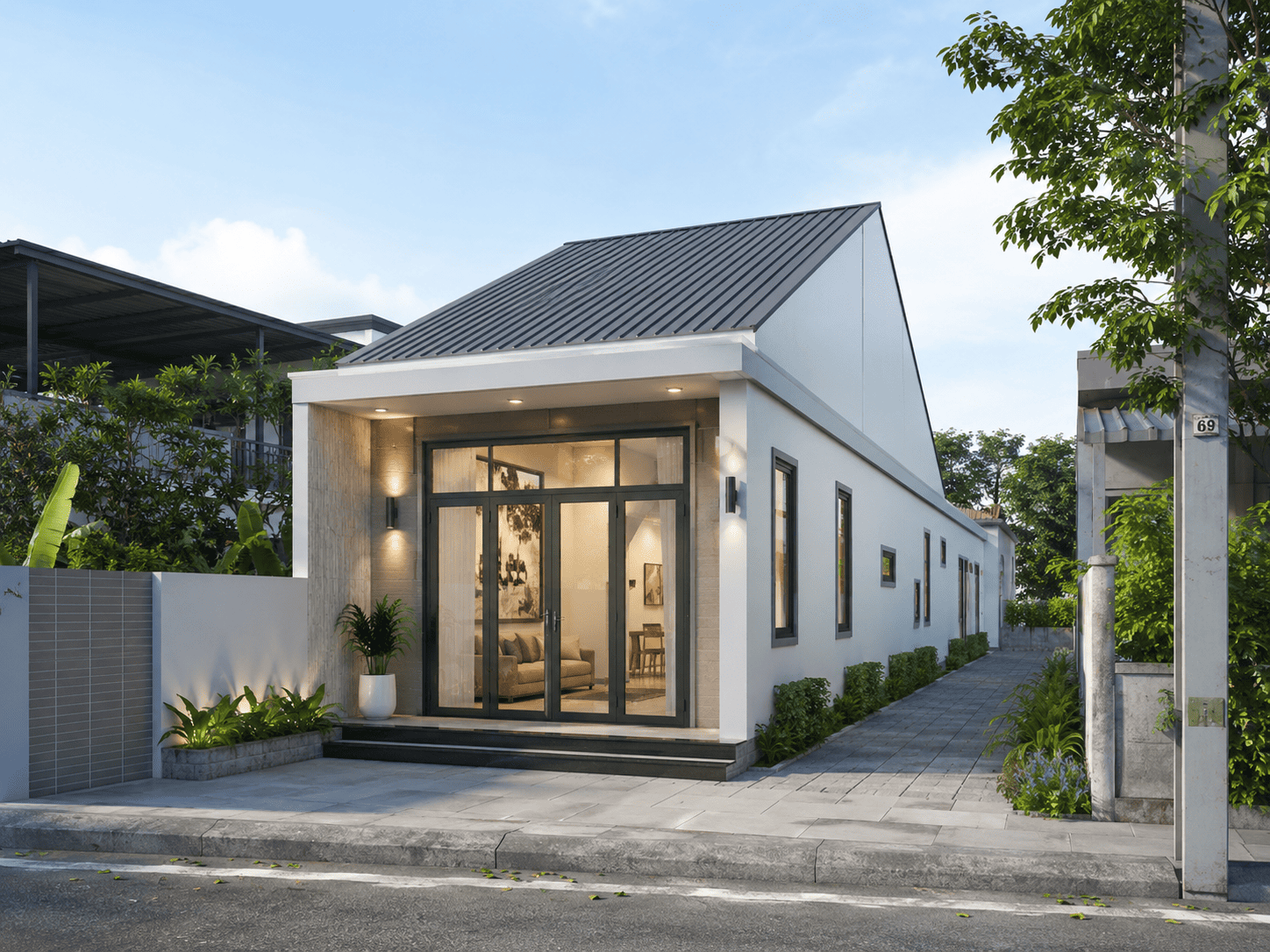 mẫu nhà cấp 4 5x20 mái tôn đơn giản