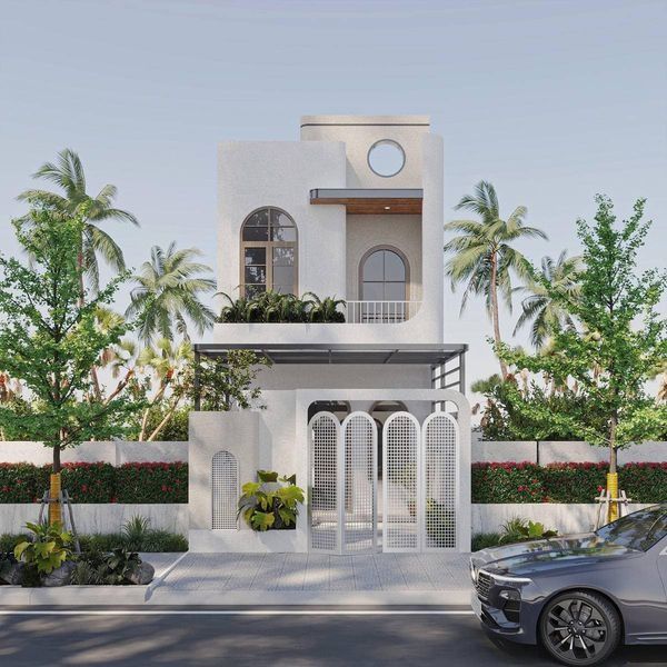 nhà 1 trệt 1 lầu 8x15 phong cách địa trung hải