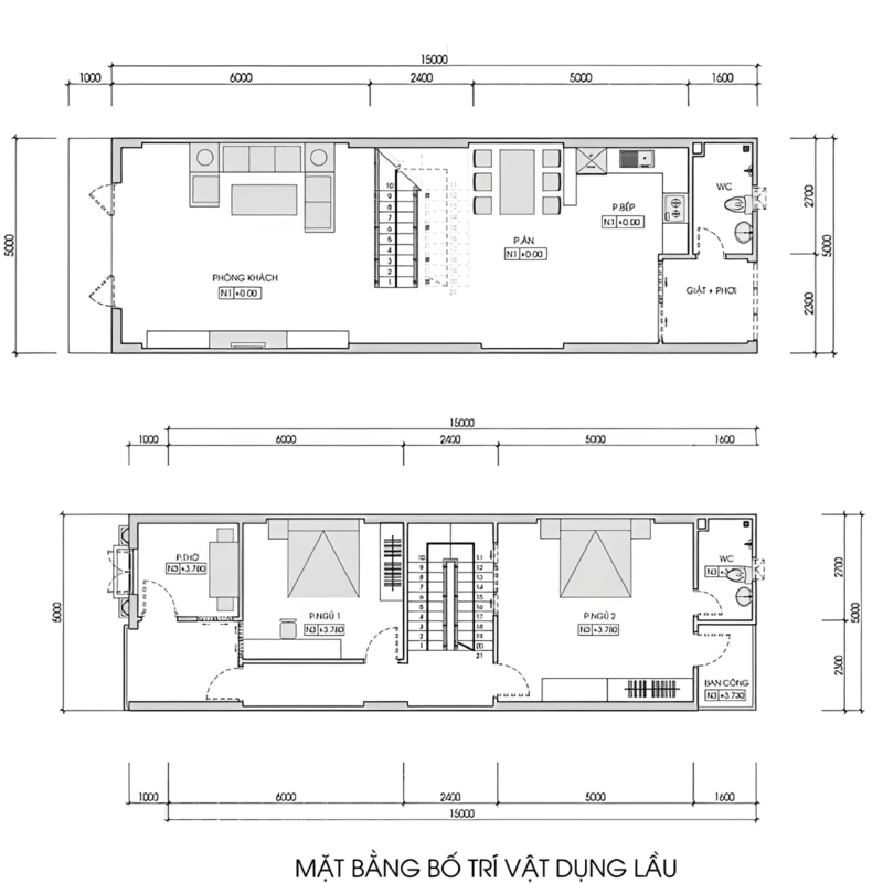 bản vẽ bố cục nhà 1 trệt 1 lầu