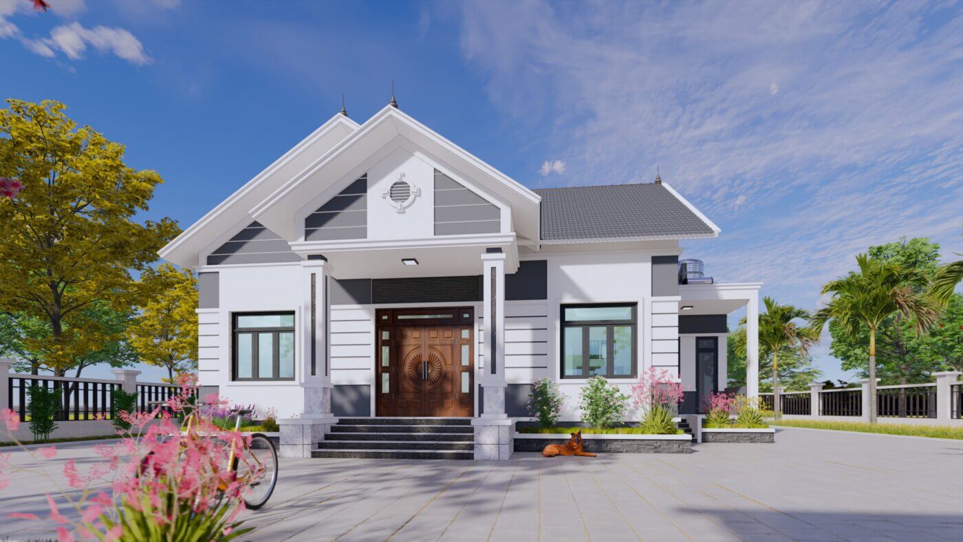 nhà ba gian mái Thái hiện đại có sân rộng