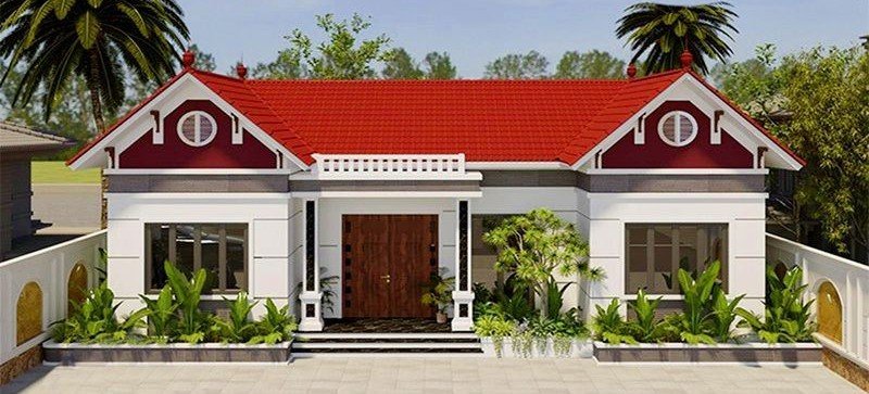 nhà ba gian xây bằng xi măng