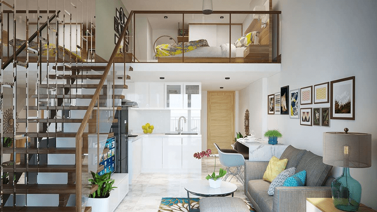 Mẫu nhà cấp 4 được thiết kế thêm gác lửng giúp mở rộng không gian sinh hoạt