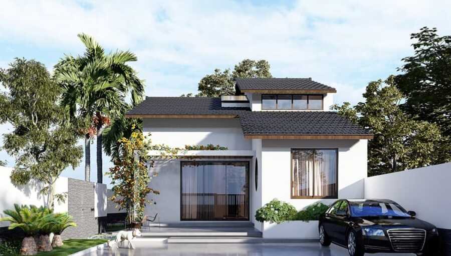 mẫu nhà cấp 4 chữ L có gác lửng
