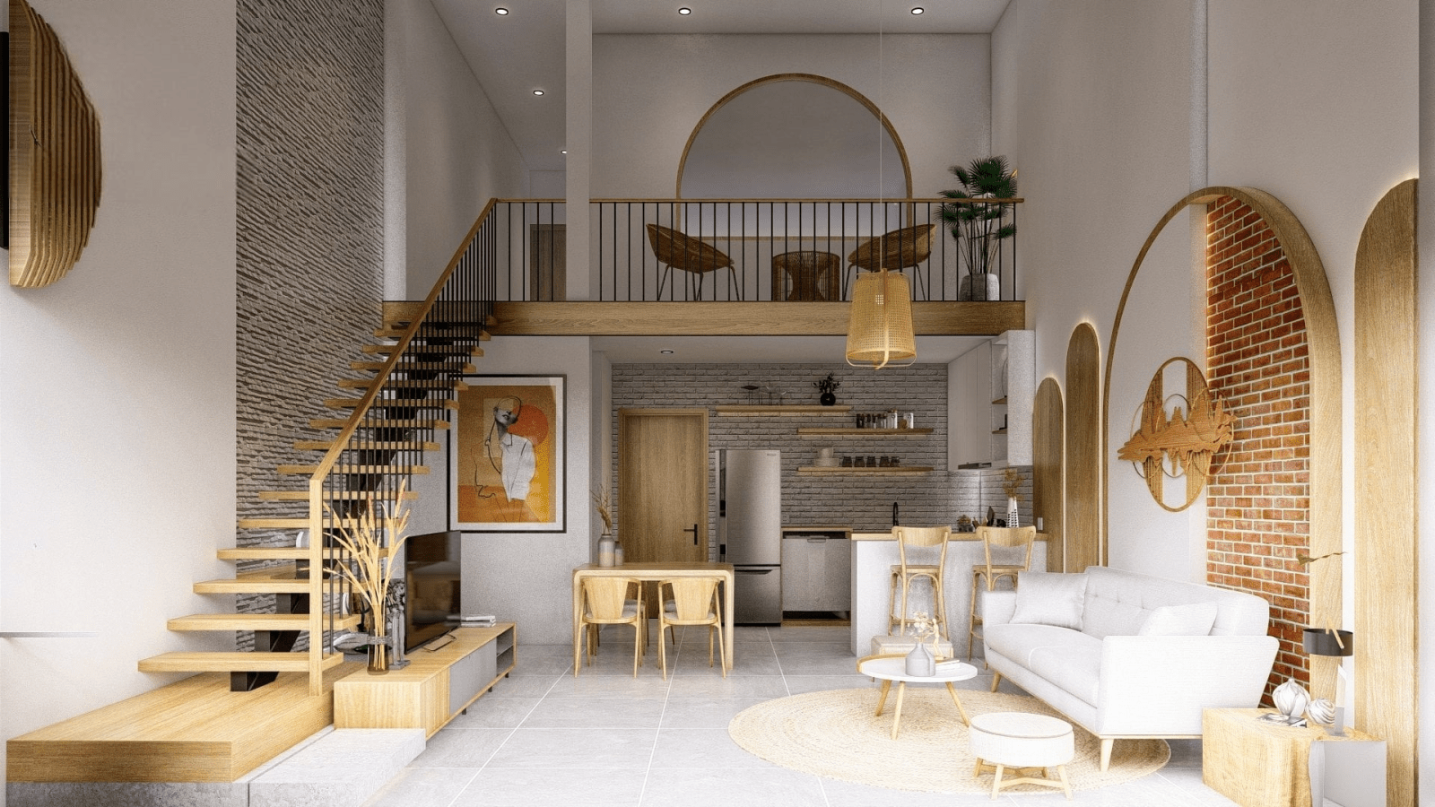 Mẫu nhà cấp 4 gác lửng 1 phòng ngủ tiện nghi cho vợ chồng mới cưới