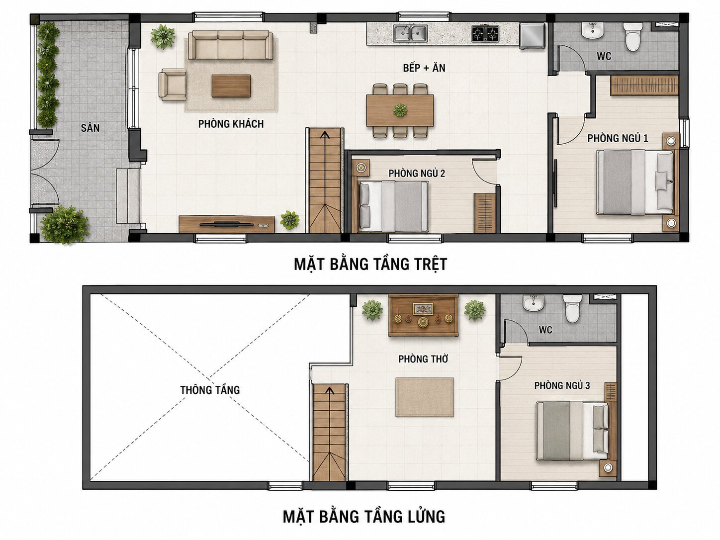 Bản vẽ nhà cấp 4 gác lửng 3 phòng ngủ