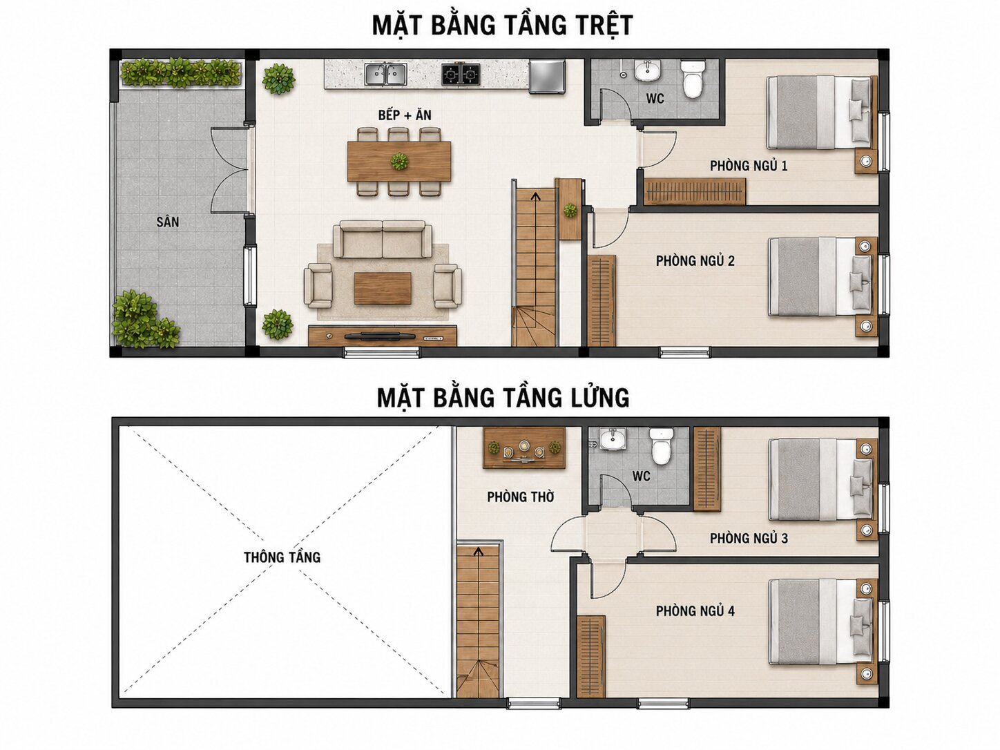 Bản vẽ nhà cấp 4 gác lửng 4 phòng ngủ