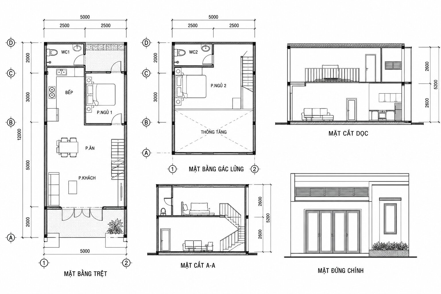 Bản vẽ nhà ống cấp 4 có gác lửng