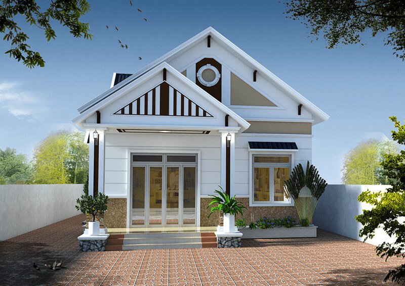 mẫu nhà cấp 4 gác lửng mái lệch