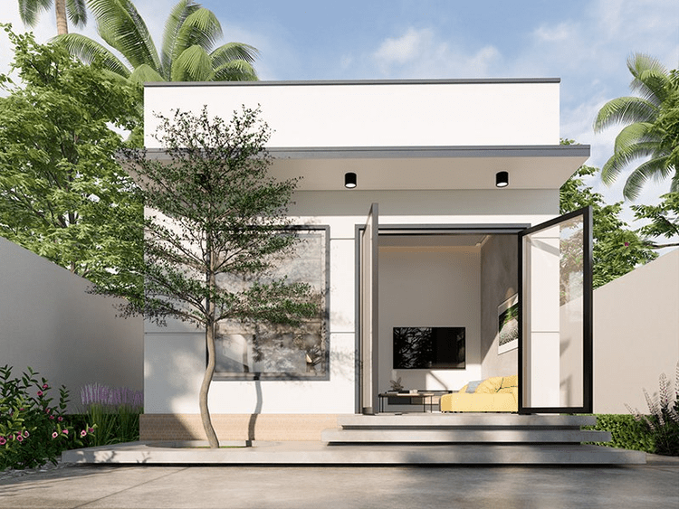 Mẫu nhà cấp 4 mái bằng 5x20 hiện đại, trẻ trung