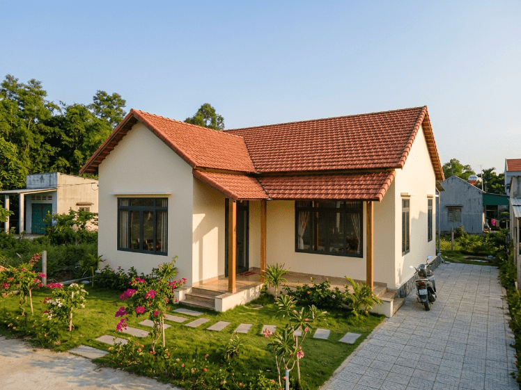 Nhà cấp 4 mái ngói chữ L sang trọng đón trọn ánh sáng, giá rẻ 300 triệu 