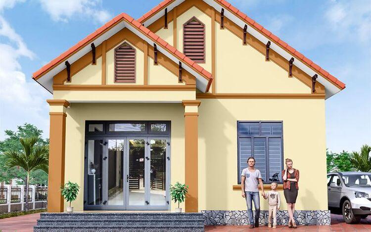 Nhà mái ngói cấp 4 kết hợp màu vàng ấn tượng