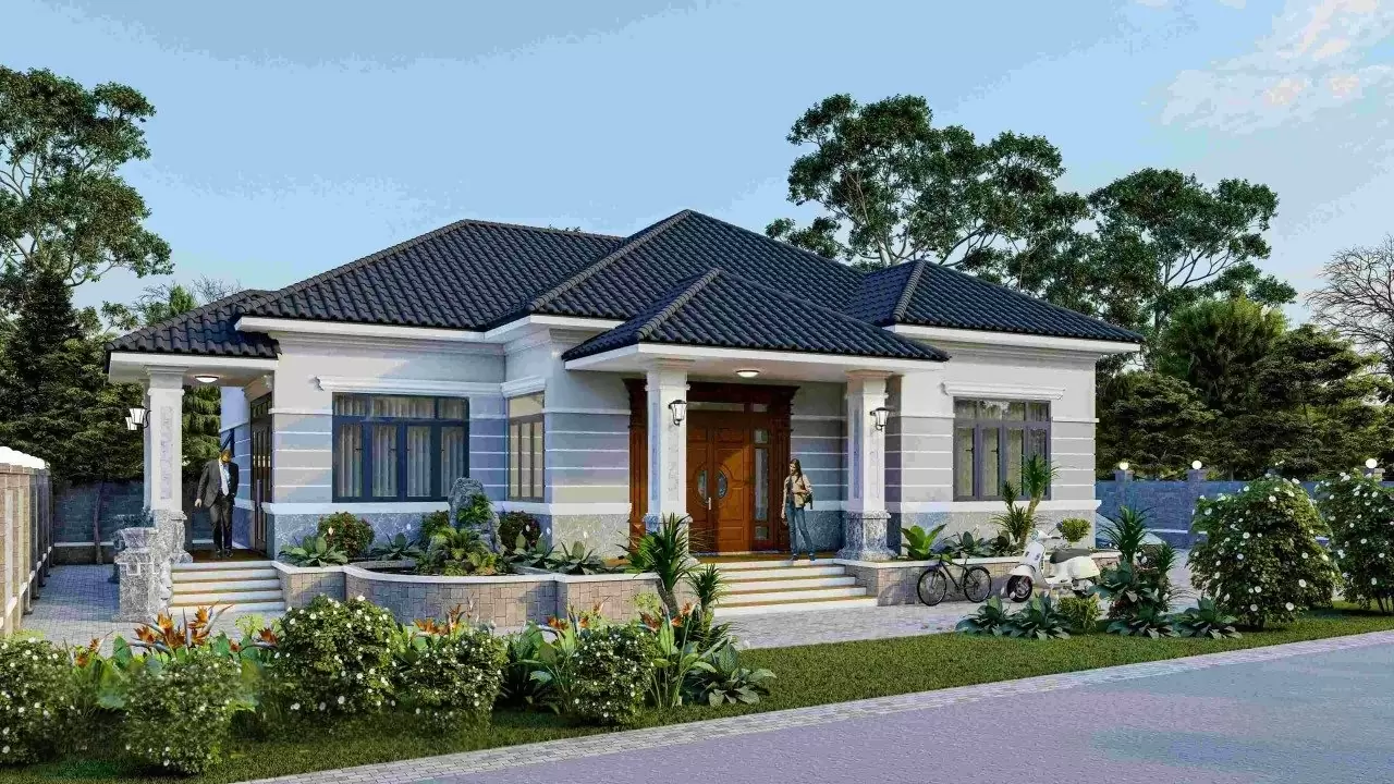 mẫu nhà cấp 4 mái Nhật có sân vườn