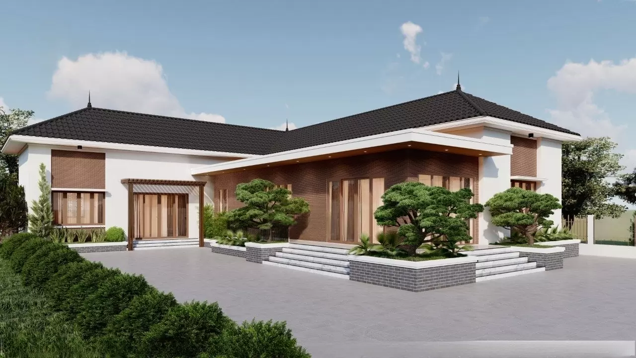 mẫu nhà cấp 4 mái Nhật chữ L