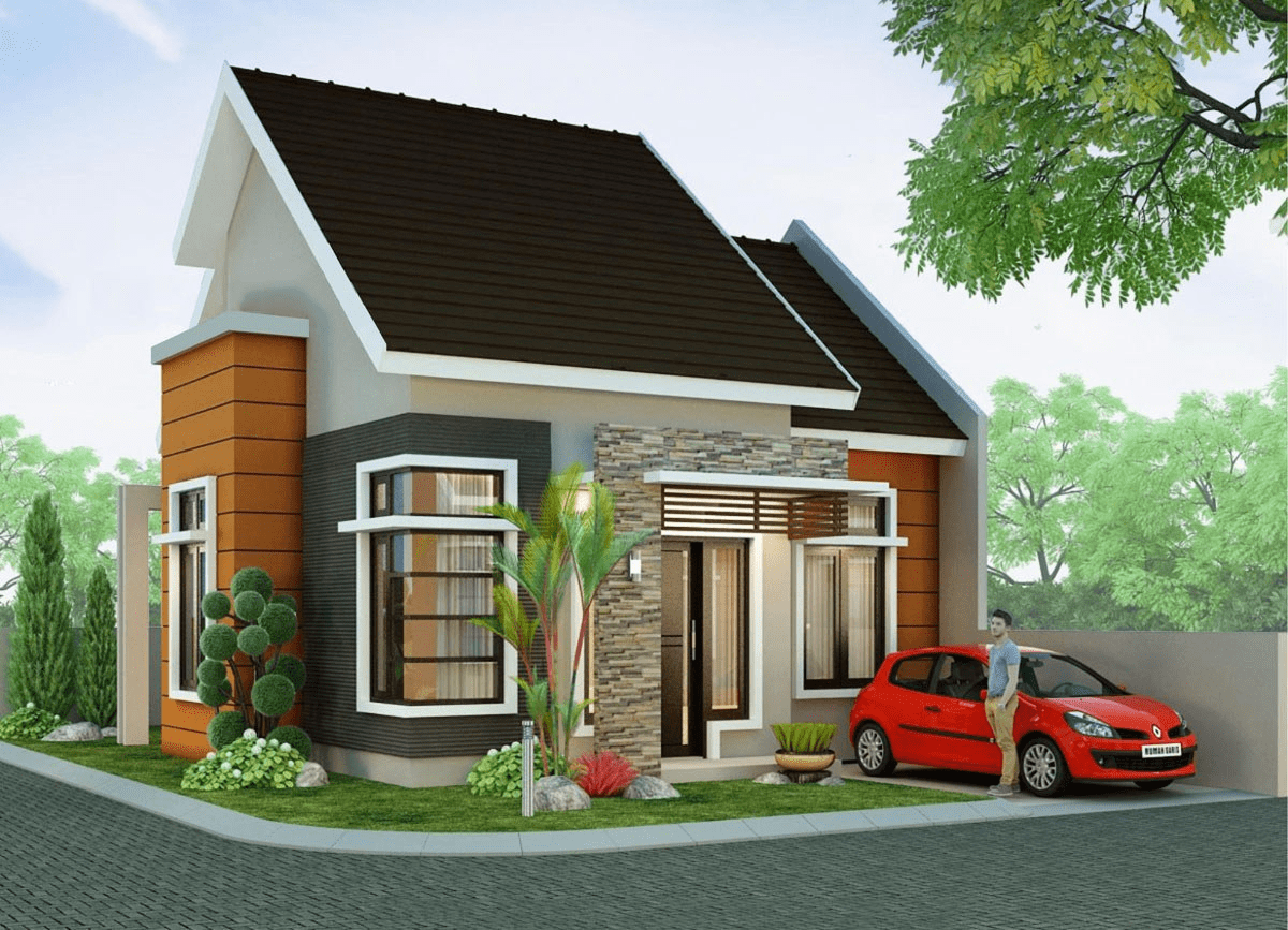 Nhà cấp 4 mái Thái 60m2 có màu nâu - cam chủ đạo