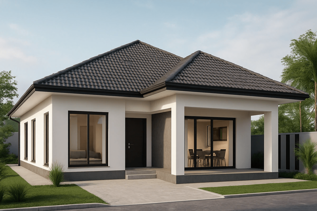 Nhà cấp 4 mái Thái chữ L hiện đại