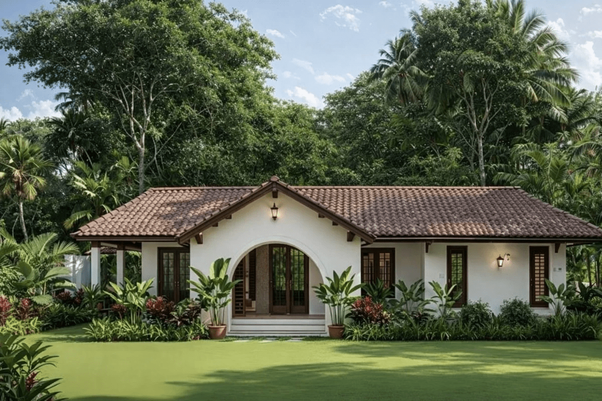 Nhà cấp 4 mái Thái 4 phòng ngủ có cửa mái vòm độc đáo