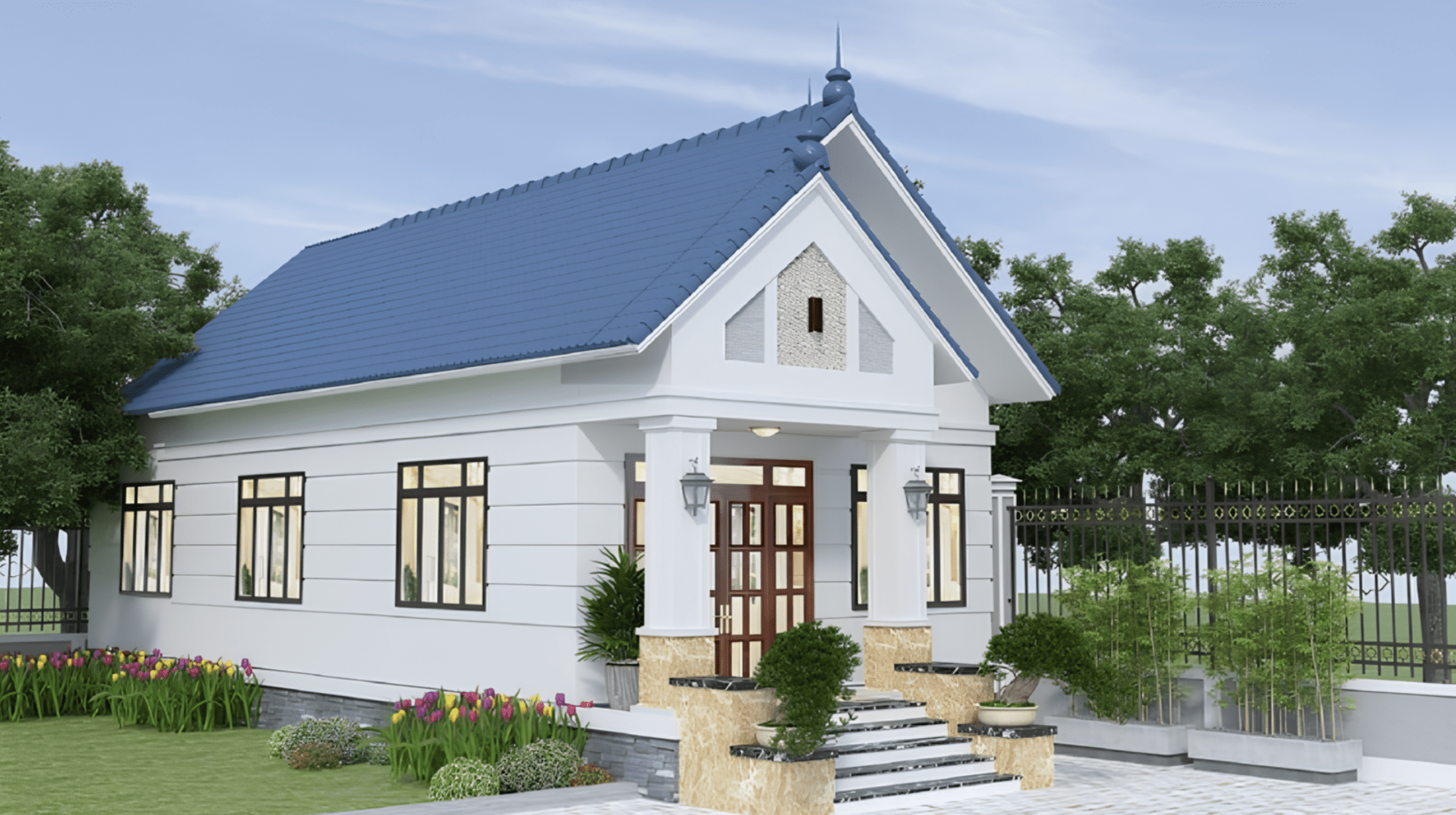 Nhà cấp 4 mái Thái 40m2 có thiết kế mái giật cấp