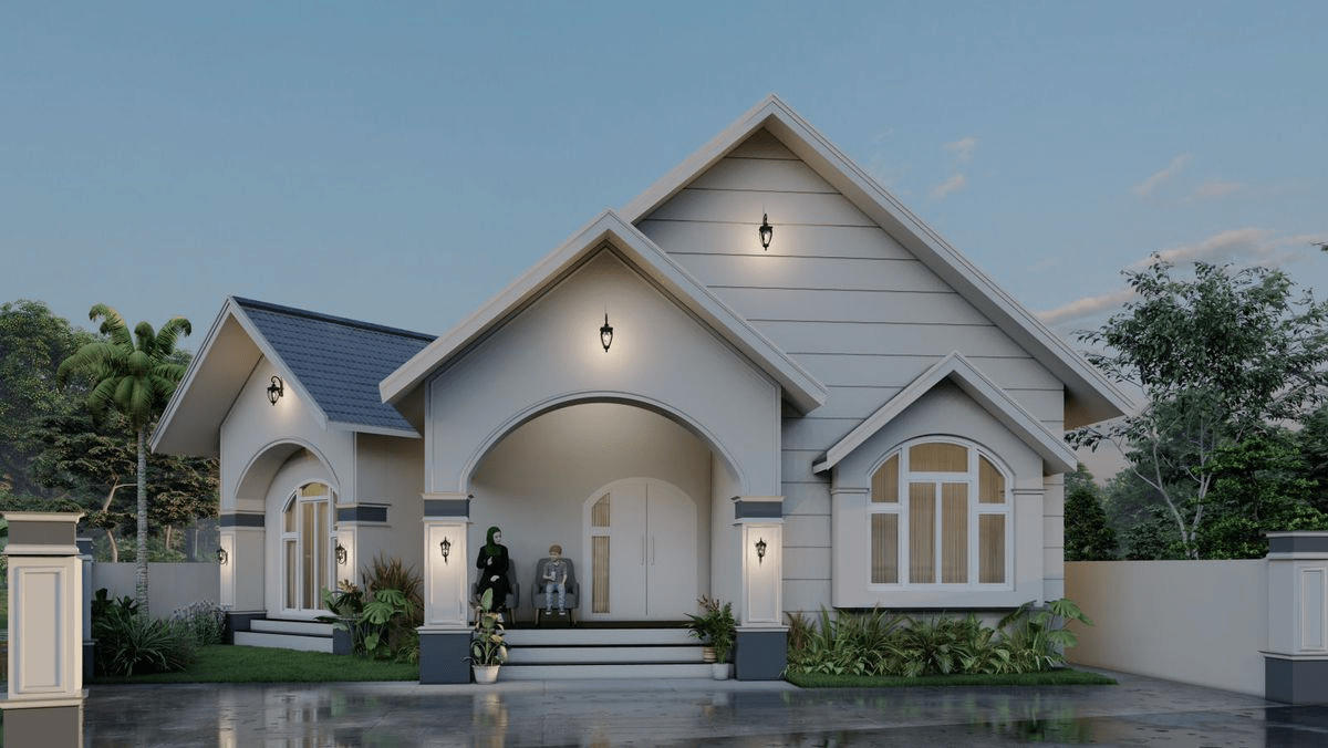 Nhà cấp 4 mái Thái 100m2 có thiết kế đèn treo trên mái vòm