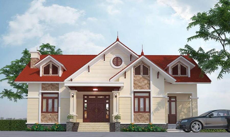 Mẫu nhà ngang cấp 4 mái Thái rộng, mang lại không gian thoáng đãng