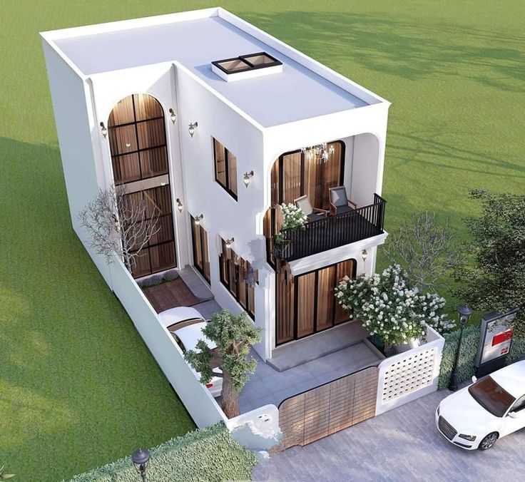 Mẫu nhà chữ L mái bằng diện tích nhỏ