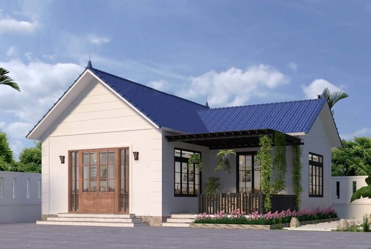 Mẫu nhà chữ L 1 tầng có sân vườn