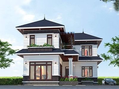 Mẫu nhà chữ L 2 tầng mái Nhật hiện đại